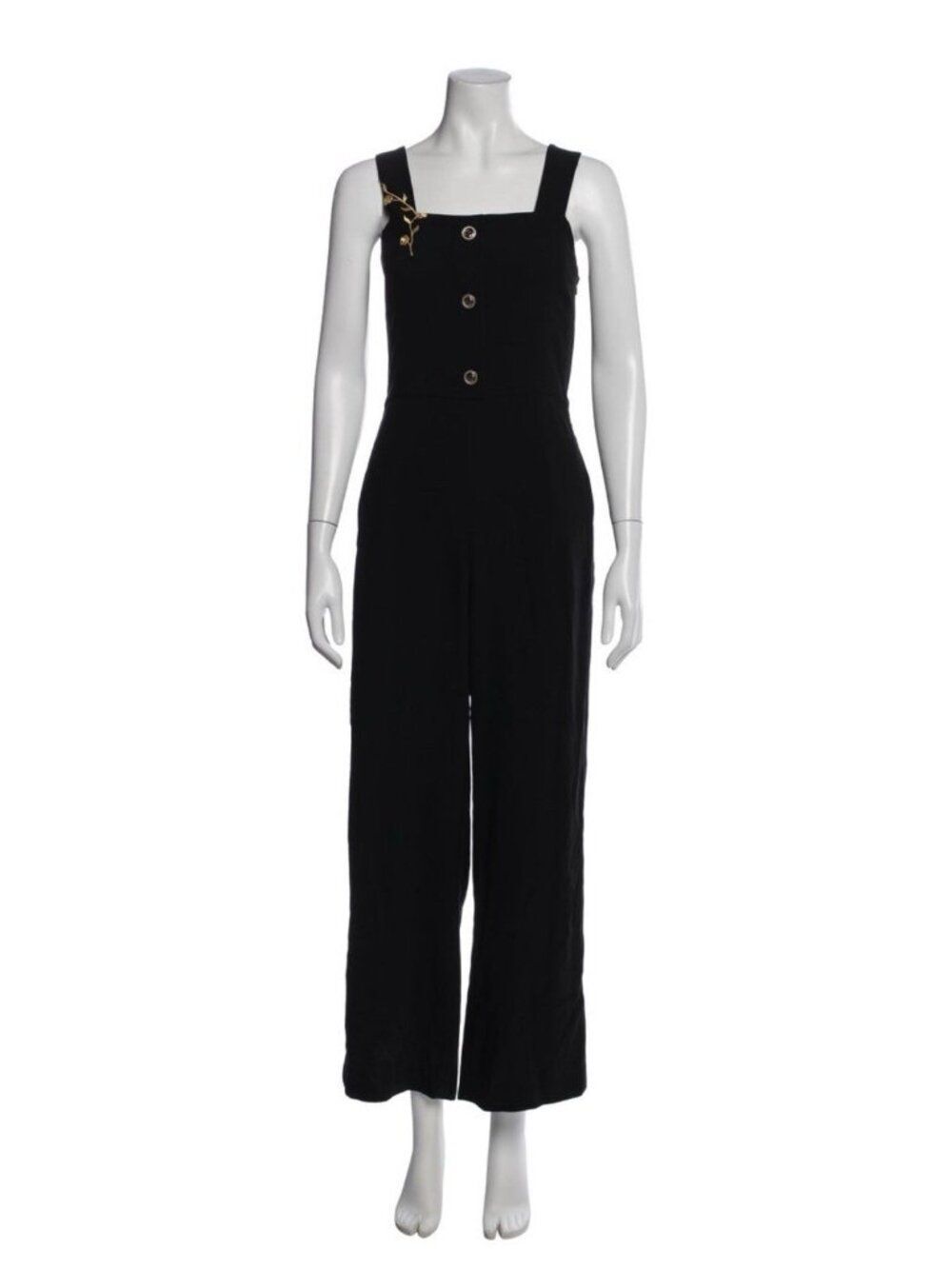 Maje Authentic Vintage Black Gold Embroidered Tank Long Jumpsuit 40 Medium US 8